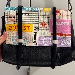 Min & Mon Graphic Crossbody Bag with Black and Multicolor Design 2 in 1